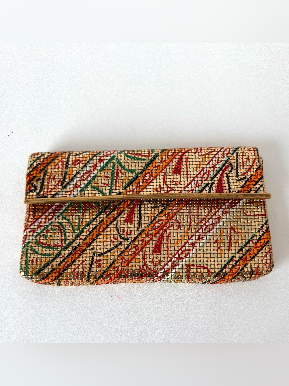 Vintage Whiting & Davis Enamel Mesh Clutch Metallic Abstract Evening Bag Purse